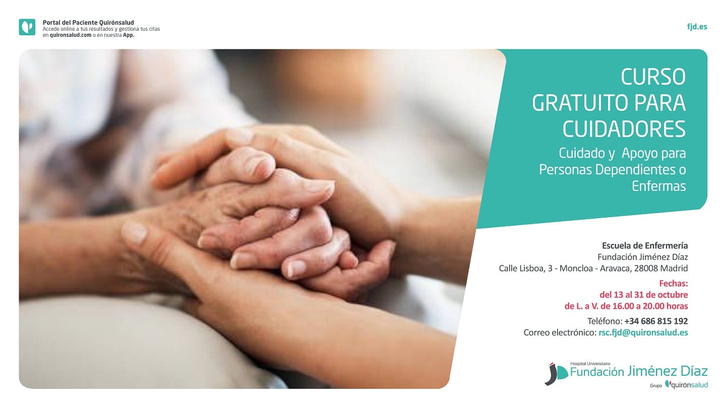Curso gratuito para cuidadores. Cuidado y apoyo para personas dependientes o enfermas