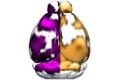 Reconstrucción de hemisferios cerebrales del modelo de ratón de alzhéimer, con zonas con mayor captación de la sonda de fibrina (violeta) y plaquetas (dorado)