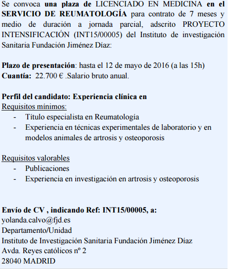 Convocatoria plaza de Licenciado en Medicina